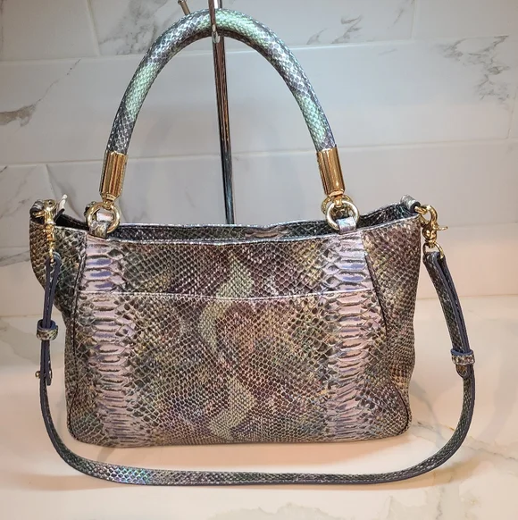 Brahmin Marianna Moonstone Seville Iridescent Snake Print Shoulder Bag Tote - Picture 7 of 16